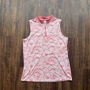 Tommy Bahama Women’s Coral Print Golf Sleeveless Mock Neck 1/4 Zip Shirt- Size M